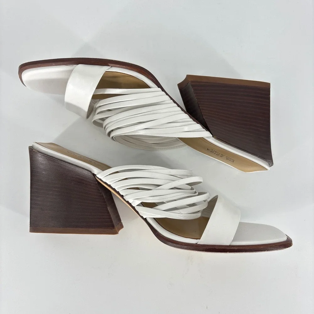 Via Spiga Mariam Block Heel Sandal Porcelain White Women Size 9 Strappy Open Toe